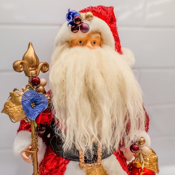 Traditional Red and Gold Santa Treetop/Tabletop Christmas Holiday Decor, 12”H - Picture 2 of 9